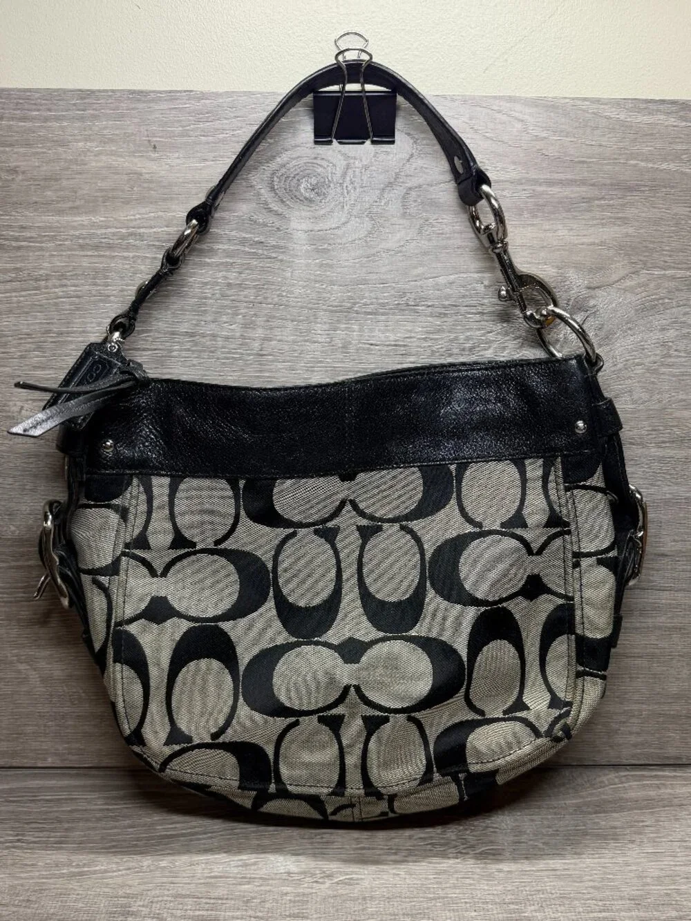 Coach 12657 Zoe Signature Black Gray Hobo Shoulder Bag Canvas Leather Y2K VTG